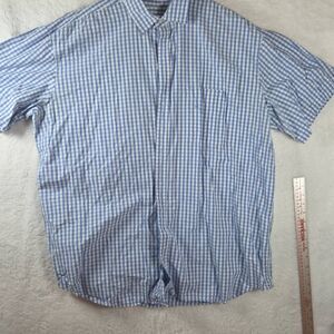 626 Blue Men's Gingham Plaid Short Sleeve Button-up Shirt Blue White 2XLT